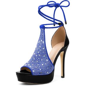 AUMOTED Women's Platform Stilettos Rhinestone Strappy Lace Up High Heels Sexy Peep Toe Pumps Sandals for Evening Dress in Saudi Arabia