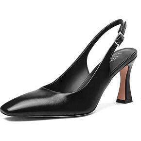Women's Square Toe Slingback Pumps Chunky High Heel Comfortable Elegant Dress Shoes Sexy Kitten Heels with Buckle Strap for Office, Wedding, Party, Prom in Kuwait
