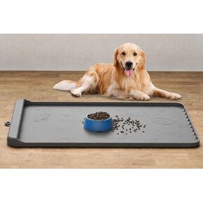 Dog Food Mat - Silicone Dog Mat for Water - 19" x 12" Pet Feeding Mats with Residue Collection Pocket - Waterproof Cat Bowl Mat with High Edges to Prevent Water Food Spills (Gray) in Saudi Arabia