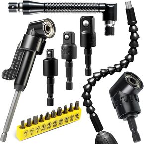 S SATC 17 PCS Right Angle Drill Attachment Set, 3 PCS Socket Adapters, 2 PCS 105 Degree Right Angle Drill Adapter, 10 PCS Screwdriver Bits, Bendable Drill Bit Extensions and 90 Degree Angle Bit in Kuwait