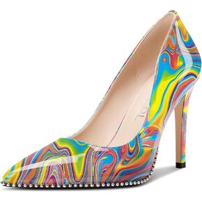 Aachcol Womens Stiletto High Heel Pumps Pointed Toe Slip-on Silver Beaded Party Dress Patent Leather Shoes 4 Inches Heels in Kuwait