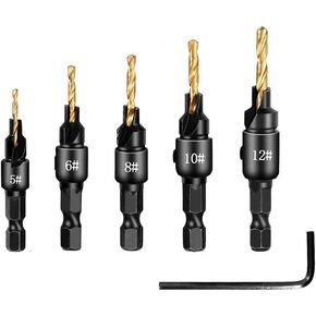 countersunk Drill bit Set, Adjustable countersunk chamfering Integrated Woodworking Drill bit Set, # 6, # 8, # 10, # 12, Suitable for Woodworking (5) in Kuwait