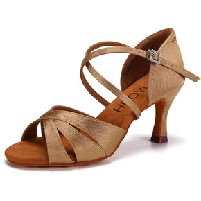 HROYL Women Latin Dance Shoe Satin Salsa Ballroom Practice 3047 | Performece Social Cha Cha Salsa Dancing Shoes Bachata Sandals in Kuwait