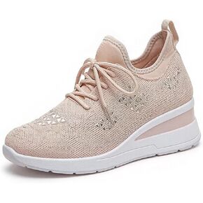 Women's Mesh Rhinestone Wedge Sneakers with Arch Support Comfortable Lightweight Breathable Round Toe Lace-Up Non-Slip Casual Walking Sport Shoes for Work Commuting Leisure Daily in Kuwait