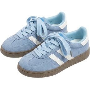 Women's Suede Low Top Fashion Sneakers Comfy Walking Shoes, Breathable Lace Up Casual Trainers, Lightweight Aesthetic Streetwear Shoes for Daily in Kuwait