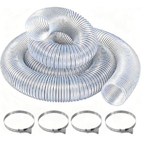 4" x 16' Clear White PVC Dust Collection Hose Steel Wire Reinforced | Flexible puncture resistant tubing, comes with 4 stainless steel clamps for all dust collection systems in Kuwait
