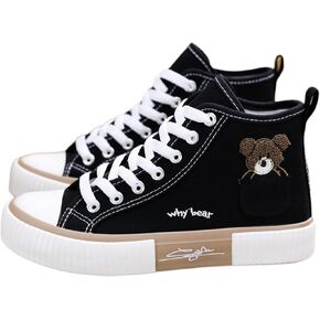 Women's High Top Canvas Sneakers Cute Bear Embroidery Kawaii Shoes Biscuit Sole Lace Up Casual Walking Shoes for Teen Girls School in Kuwait