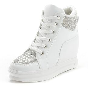 rismart Women's High Top Wedge Fashion Sneakers Glitter Lace up Ankle Bootie in Kuwait