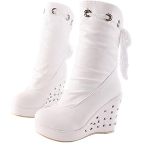 Women's large-size retro wedge fashion short boots with lace-up design. Suitable for daily wear and outdoor casual outfits. in Kuwait