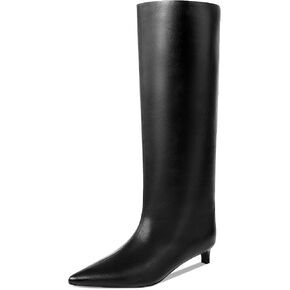 Kitten Heel Knee High Boots for Women, 1.5-in Stiletto Low Heel Long Boots Women Knee High, Womens Pull on Pointed Toe Tall Boots, Below the Knee Boots Faux Leather in Kuwait
