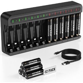 12 Pack Rechargeable AA Batteries with Charger, High Capacity 2800mAh Ni-MH Double A Battery for Xbox Controllers, Toys & Household Devices, 12 Count in Kuwait