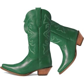 LEHOOR Cowboy Boots Women Embroidered Mid Calf Western Boots Stacked Low Heel Pointed Toe Pull On Cowgirl Boot 4-11 M US in Kuwait