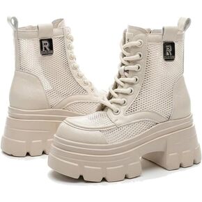 NICO×ASH Women's Platform Mesh Combat Boots Breathable Hollow Out Chunky Lug Sole Lace Up Ankle Height Increasing Fashion in Saudi Arabia