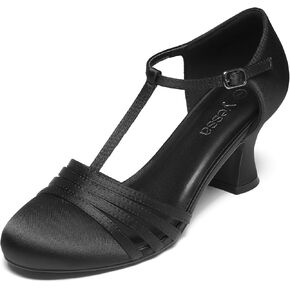 YESSA Character Shoes for Women Leather/Satin T-Strap 1920s Shoes,2"/2.5" Ballroom Dance Shoes for Latin Salsa Tango Flamenco Black in Kuwait