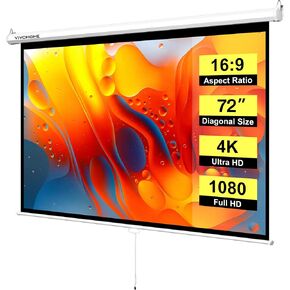 شاشة عرض VIVOHOME يدوية مقاس 120 بوصة قابلة للسحب للأسفل، شاشة عريضة قابلة للسحب 1:1 عالية الدقة لألعاب الفيديو والمسرح المنزلي والسينما والمكتب in Kuwait