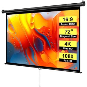 VIVOHOME 80 Inch 16:9 Pull Down Projector Screen, White | Manual Retractable 4K Projection Screen for Home Theater, Roll Up ALR Movie Screen for Ceiling and Wall Mount in Saudi Arabia