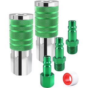 GODESON 1/2" Air Hose Fittings Set, 5-Piece Quick Connect Accessories, 2pcs 1/2" Female NPT Industrial I/M Couplers & 3pcs Plugs, 300 PSI Green Plated Heavy Duty Iron, for Pneumatic Tools, Garage in Kuwait