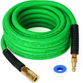 Hybrid Air Hose 3/8 in x 25 ft, Heavy Duty, Lightweight, Flexible and Kink Resistant Compressor Hose with 1/4" Industrial Solid Brass Fittings, Green in Saudi Arabia