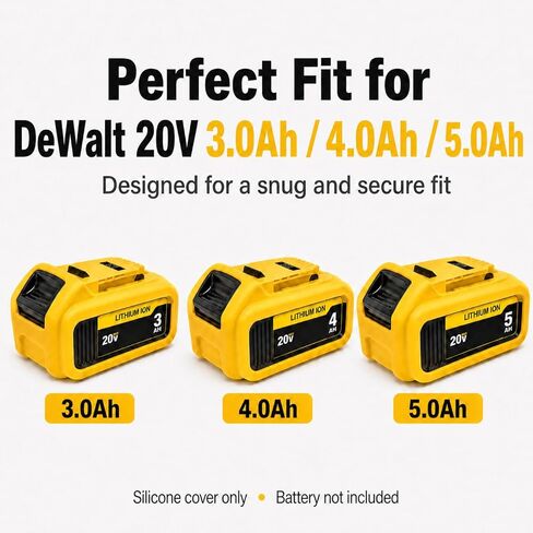 3PCS Silicone Battery Cover Case for DeWalt 20V 3.0 4.0 5.0 Batteries | Protects DeWalt 20V Battery, Soft Silicone Material, Resists Dust and Scratches, Battery not included in Kuwait