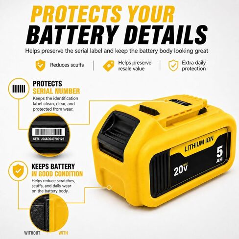 3PCS Silicone Battery Cover Case for DeWalt 20V 3.0 4.0 5.0 Batteries | Protects DeWalt 20V Battery, Soft Silicone Material, Resists Dust and Scratches, Battery not included in Kuwait