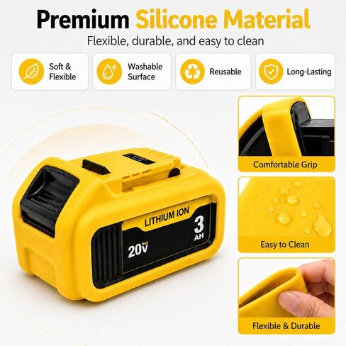 3PCS Silicone Battery Cover Case for DeWalt 20V 3.0 4.0 5.0 Batteries | Protects DeWalt 20V Battery, Soft Silicone Material, Resists Dust and Scratches, Battery not included in Kuwait