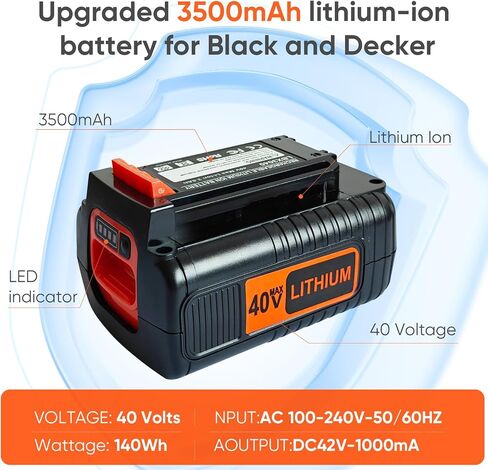 40V 3.0Ah Lithium Replacement Battery Compatible with Black and Decker 40V Battery LBX2040 LBXR36 LBXR2036 LST540 LCS1240 LBX1540 LST136W, with LCS36 LCS40 Battery Charger in Kuwait