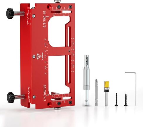 Door Hinge Jig for Door and Jamb/Frame, Upgraded Adjustable Mortise Width, Aluminum Alloy Door Hinge Template Kit for Router, Mortise Jig Fits 1/4" R, 5/8" R and Square Corner Hinges from 2" to 5" in Kuwait