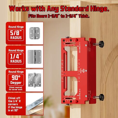 Door Hinge Jig for Door and Jamb/Frame, Upgraded Adjustable Mortise Width, Aluminum Alloy Door Hinge Template Kit for Router, Mortise Jig Fits 1/4" R, 5/8" R and Square Corner Hinges from 2" to 5" in Kuwait