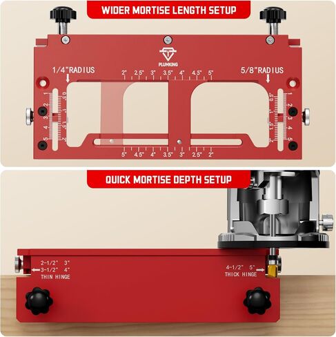 Door Hinge Jig for Door and Jamb/Frame, Upgraded Adjustable Mortise Width, Aluminum Alloy Door Hinge Template Kit for Router, Mortise Jig Fits 1/4" R, 5/8" R and Square Corner Hinges from 2" to 5" in Kuwait