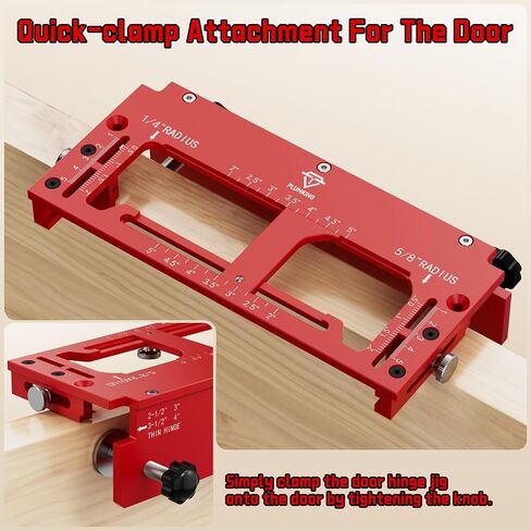 Door Hinge Jig for Door and Jamb/Frame, Upgraded Adjustable Mortise Width, Aluminum Alloy Door Hinge Template Kit for Router, Mortise Jig Fits 1/4" R, 5/8" R and Square Corner Hinges from 2" to 5" in Kuwait