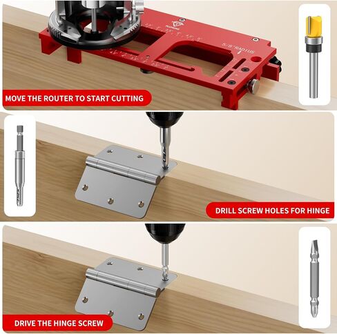 Door Hinge Jig for Door and Jamb/Frame, Upgraded Adjustable Mortise Width, Aluminum Alloy Door Hinge Template Kit for Router, Mortise Jig Fits 1/4" R, 5/8" R and Square Corner Hinges from 2" to 5" in Kuwait