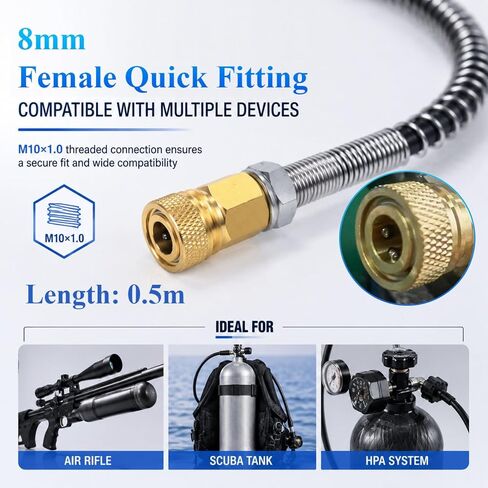 PCP Air Compressor High Pressure Hose, 300Bar / 4500PSI 50CM | High pressure PCP fill hose, 4500PSI. M10x1.0 female thread. Compatible with air rifles, scuba, paintball markers. Durable. in Kuwait