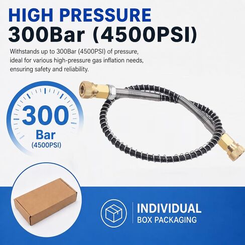 PCP Air Compressor High Pressure Hose, 300Bar / 4500PSI 50CM | High pressure PCP fill hose, 4500PSI. M10x1.0 female thread. Compatible with air rifles, scuba, paintball markers. Durable. in Kuwait