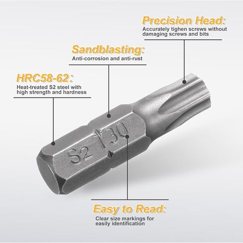HARFINGTON 2pcs T30 Torx Screwdriver Bit 1/4" Hex Shank 25mm/1" Length S2 Steel Star 6 Point Head Hex Security Screw Driver Bits with Hole for Impact Electric Screw Driver Power Tools, Grey in Kuwait