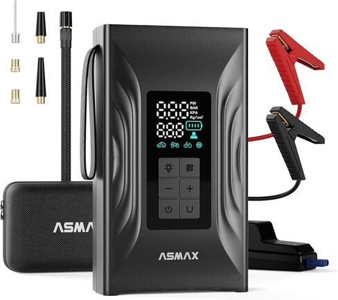ASMAX T20 7-in-1 Portable Jump Starter with Air Compressor, 3000A Car Battery Booster with Smart Battery Clamps, 12V Jump Box for 9.0L Gas/6.5L Diesel Engines, 150PSI Auto-Shutoff Tire Inflator in Kuwait