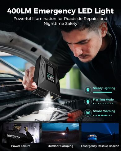 ASMAX T20 7-in-1 Portable Jump Starter with Air Compressor, 3000A Car Battery Booster with Smart Battery Clamps, 12V Jump Box for 9.0L Gas/6.5L Diesel Engines, 150PSI Auto-Shutoff Tire Inflator in Kuwait