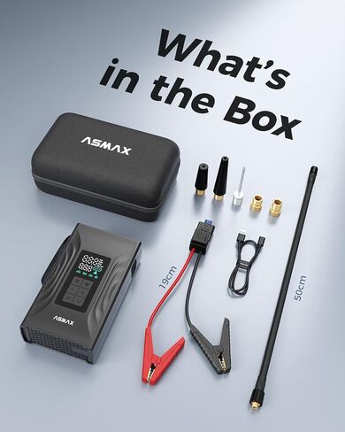 ASMAX T20 7-in-1 Portable Jump Starter with Air Compressor, 3000A Car Battery Booster with Smart Battery Clamps, 12V Jump Box for 9.0L Gas/6.5L Diesel Engines, 150PSI Auto-Shutoff Tire Inflator in Kuwait