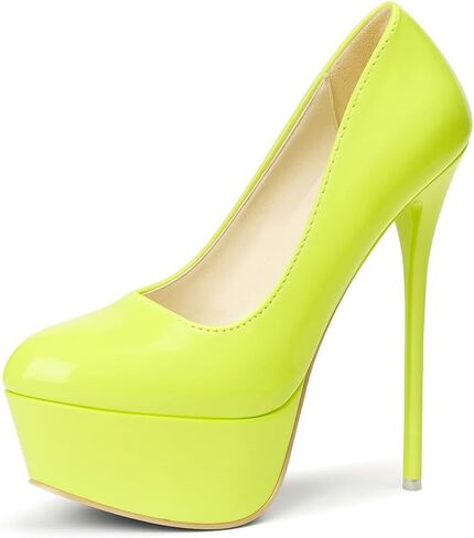 Neon Lime Green Platform Heels for Women, Stiletto High Heels, Round Toe Party Pumps in Kuwait