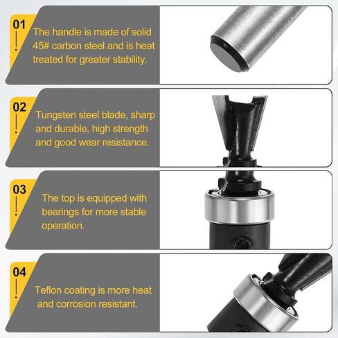 HARFINGTON Dovetail Router Bits 1/4" Shank 1/2" Dia Carbide Tipped Dovetail Joint Router Bit with Bearing Guide for Woodworking Cutter Cabinet Making, Black in Kuwait