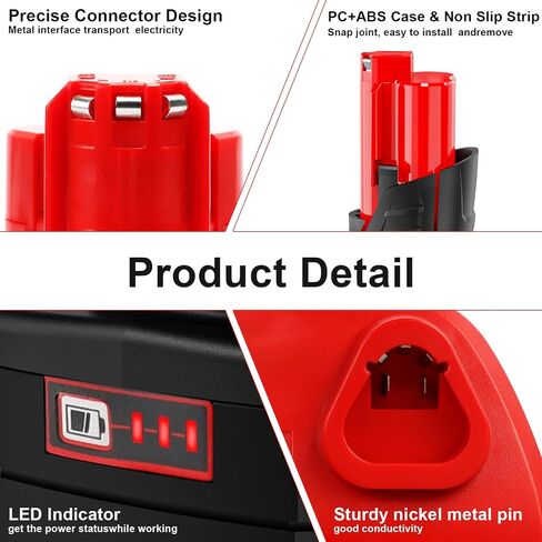 12V 9.0Ah Lithium Battery and Charger Kit Compatible with Milwaukee Tools | Compatible with 12 Volt Tools 2 Packs High Capacity Replacement Battery Pack with Charger for Cordless Power Tools in Kuwait
