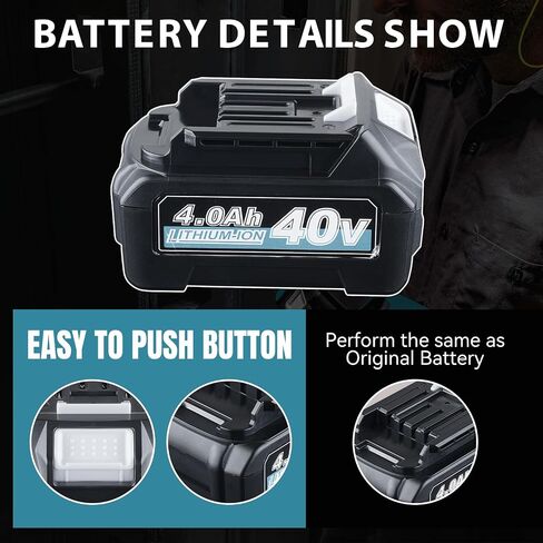 VANTTECH 4.0Ah 40V BL4040 Battery Replacement for 40V Battery BL4020 BL4025 BL4040 BL4040F BL4050F BL4040-2 Compatible with 40V Cordless Power Tools with LED Indicator (4.0Ah-2pcs) in Kuwait