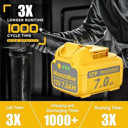 2Packs Upgraded 7000mAh Replacement for Dewalt 12V Battery Li-ion DCB120, DCB126, DCB121, DCB122, DCB123, DCB124, DCB124-XJ, DCB127 Compatible with Dewalt 12 Volt max Cordless Power Tools in Kuwait