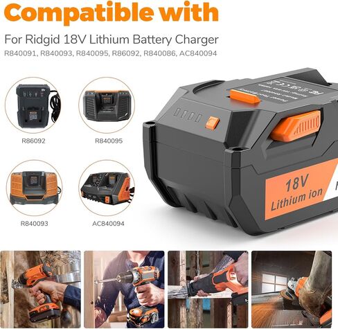 ARyee 2 Pack 18V 6.0Ah Replacement for Ridgid 18V Battery Compatible with 18Volt R840087 R840083 R840086 R840085 R840084 AC840085 AC840086 AC840089 with R86092 Battery Charger in Kuwait