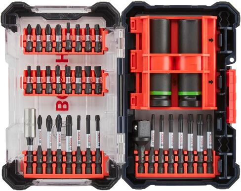 BOSCH SDSKTD34 34-Piece Impact Tough Screwdriving Bit Set with Sockets, Phillips, Torx, and Square Bits | Impact Rated with Torsion Zone for Drills and Impact Drivers | Includes Customizable Case in Kuwait