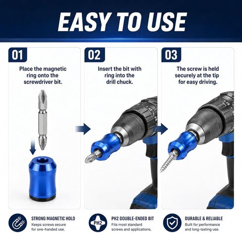6-PCS Magnetic Screw Holder & 3-PCS S2 Screw Bit, Strong Magnetic Screw Ring for 1/4" Hex Screwdrivers & Drill Bits, Stackable Magnetic Ring for Power Tools, Mechanics, Auto Repair & DIY Projects in Kuwait