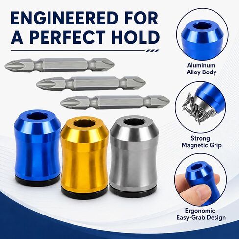 6-PCS Magnetic Screw Holder & 3-PCS S2 Screw Bit, Strong Magnetic Screw Ring for 1/4" Hex Screwdrivers & Drill Bits, Stackable Magnetic Ring for Power Tools, Mechanics, Auto Repair & DIY Projects in Kuwait
