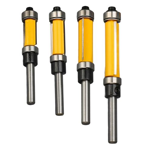 Flush Trim Router Bit Set, Carbide Dual Flute Top and Bottom Bearing Template Trimming for Woodworking Projects Tungsten Carbide 1/4 Inch Shank 1/2 Inch Dia 4 Pack in Kuwait