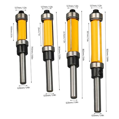 Flush Trim Router Bit Set, Carbide Dual Flute Top and Bottom Bearing Template Trimming for Woodworking Projects Tungsten Carbide 1/4 Inch Shank 1/2 Inch Dia 4 Pack in Kuwait
