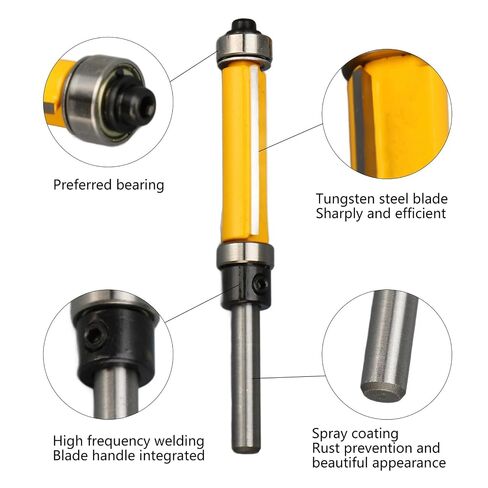 Flush Trim Router Bit Set, Carbide Dual Flute Top and Bottom Bearing Template Trimming for Woodworking Projects Tungsten Carbide 1/4 Inch Shank 1/2 Inch Dia 4 Pack in Kuwait