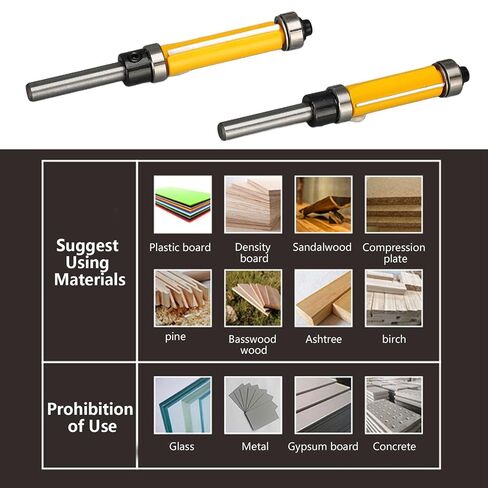 Flush Trim Router Bit Set, Carbide Dual Flute Top and Bottom Bearing Template Trimming for Woodworking Projects Tungsten Carbide 1/4 Inch Shank 1/2 Inch Dia 4 Pack in Kuwait